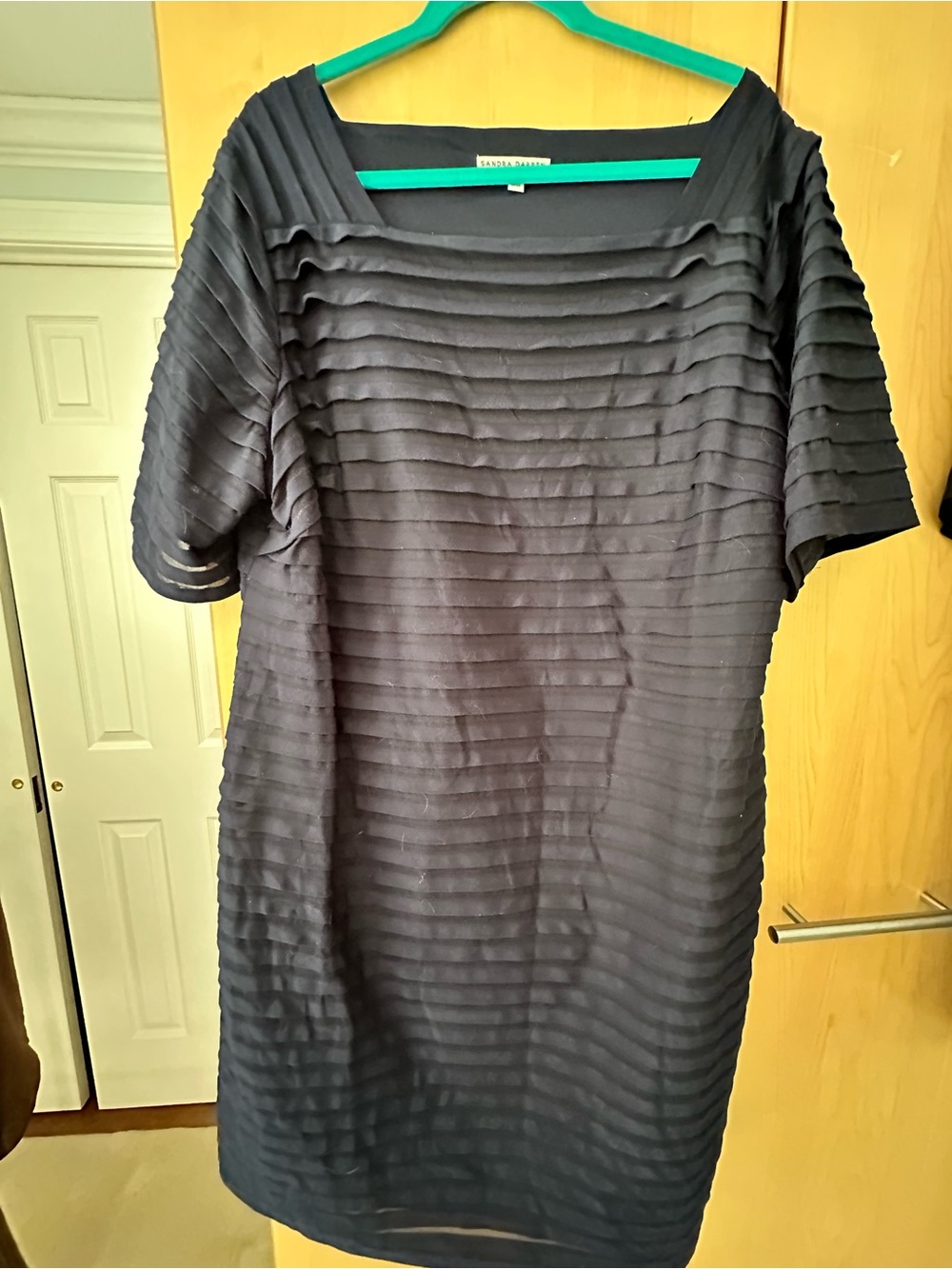 Sandra Darren navy rumba  Textured Short Sleeve Shift Dress lined